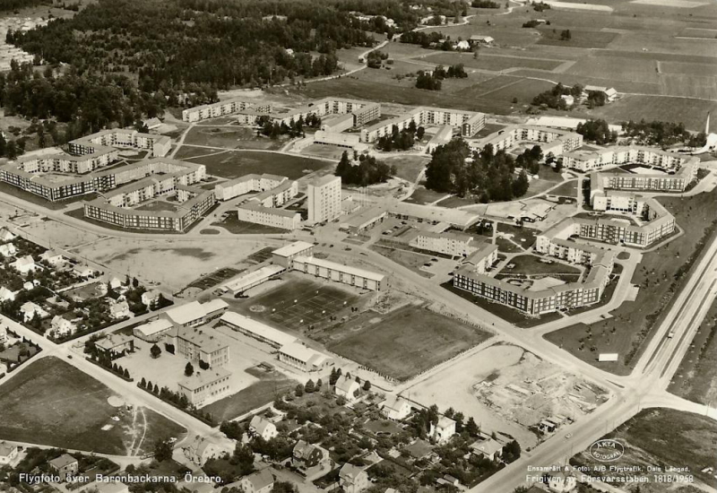 Örebro, Flygfoto över Baronbackarna 1958