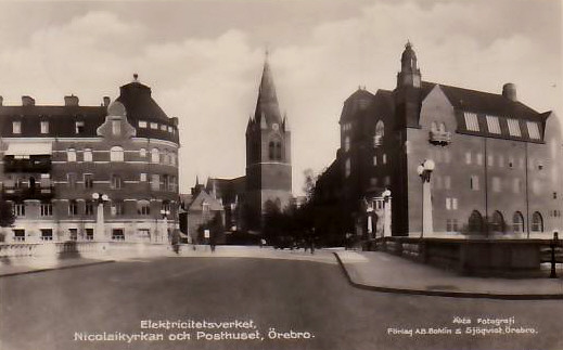 Örebro Electricitetverket, Nicolaikyrkan och Posthuset 1930