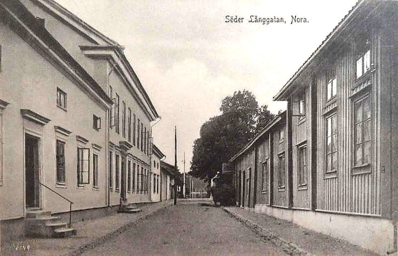 Nora Söder Långgatan 1905, svartvit bild