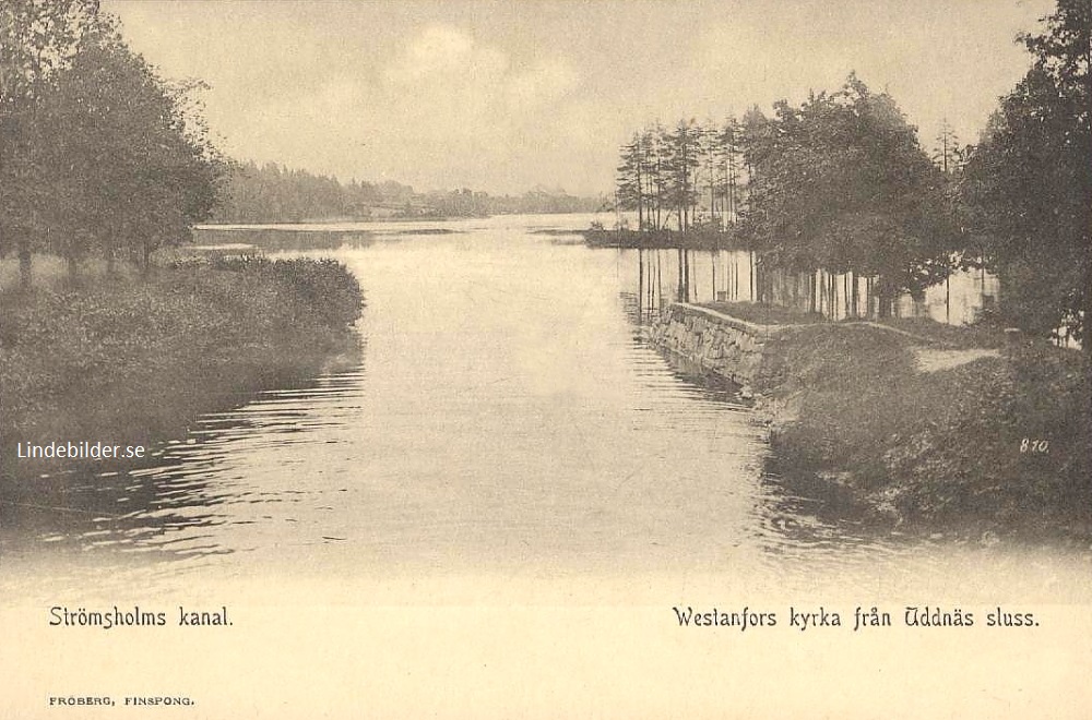 Strömsholms kanal, Westafors kyrka från Uddnäs sluss