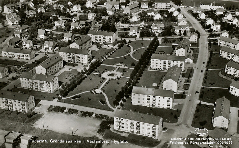 Fagersta, Gröndalsparken i Västanfors, Flygfoto 1958