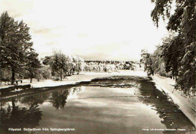 Filipstad Skillerälven från Spångbergsbron 1945