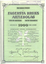Fagersta Bruks AB 10 B Aktier 1000 Kr