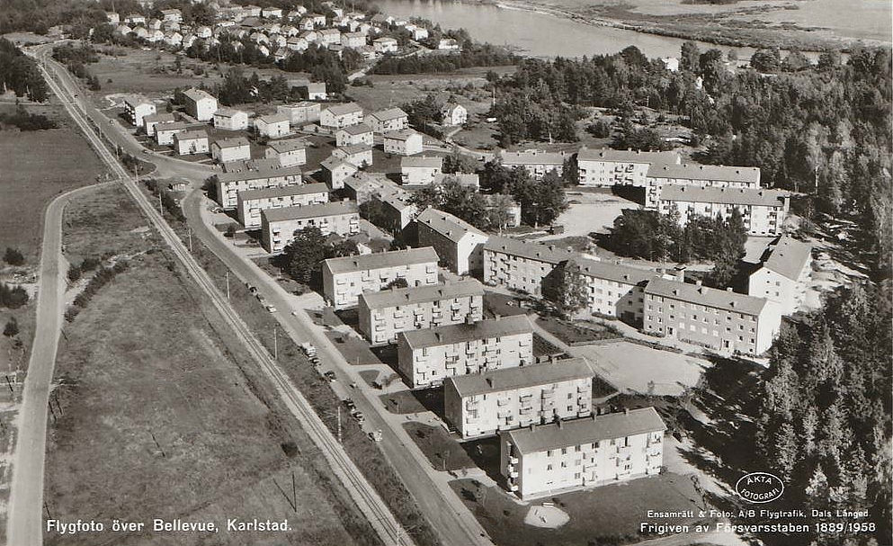 Karlstad, Flygfoto över Bellevue 1958