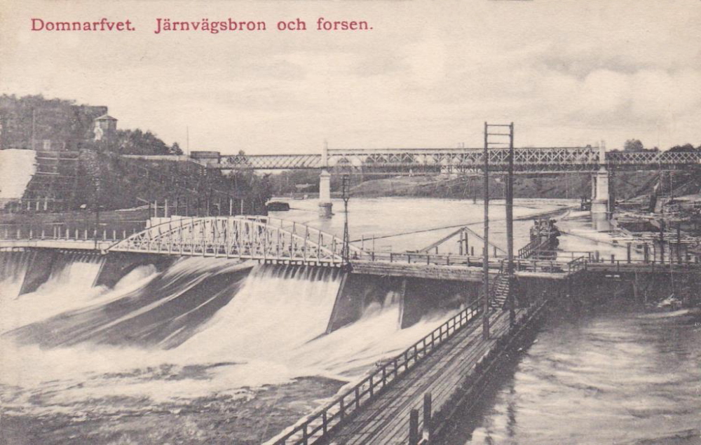 Borlänge, Domnarfvet, Järnvägsbron och Forsen 1909