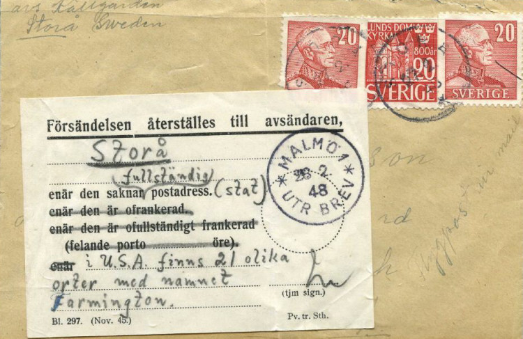 Storå, Skickades till usa 1948