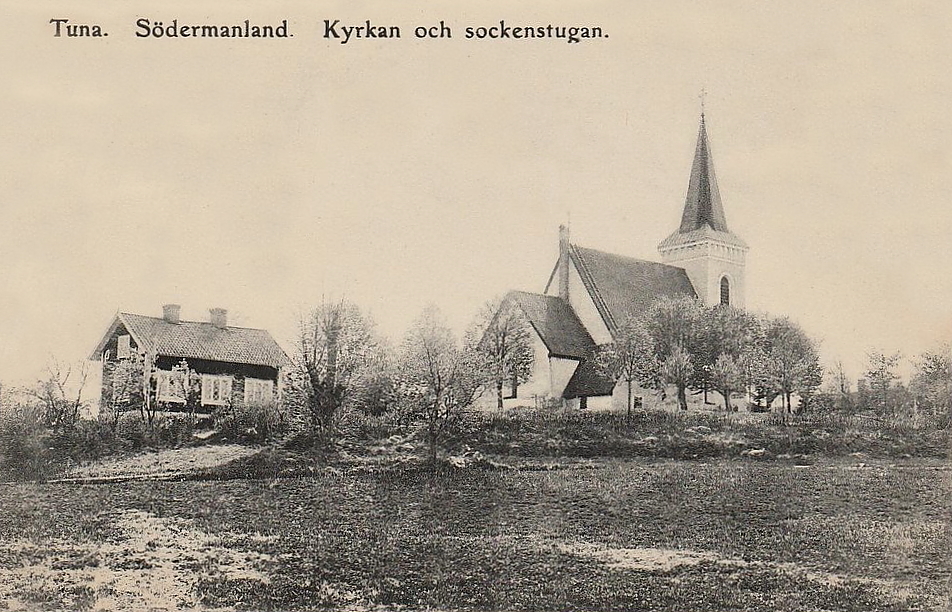 Södertälje, Tuna. Södermanland. Kyrkan och Sockenstugan 1906