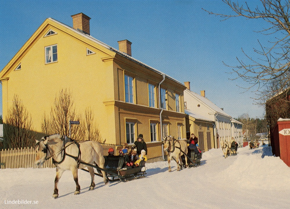 Gamla Linköping. Slädparti framför Sundströmska gården