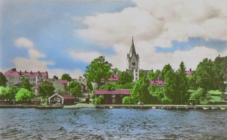 Nora Kyrkan och sjön , kolorerat