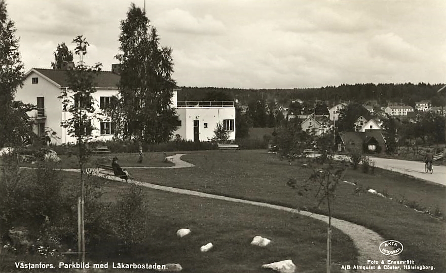 Fagersta, Västanfors, Parkbild med Läkarbostaden 1952