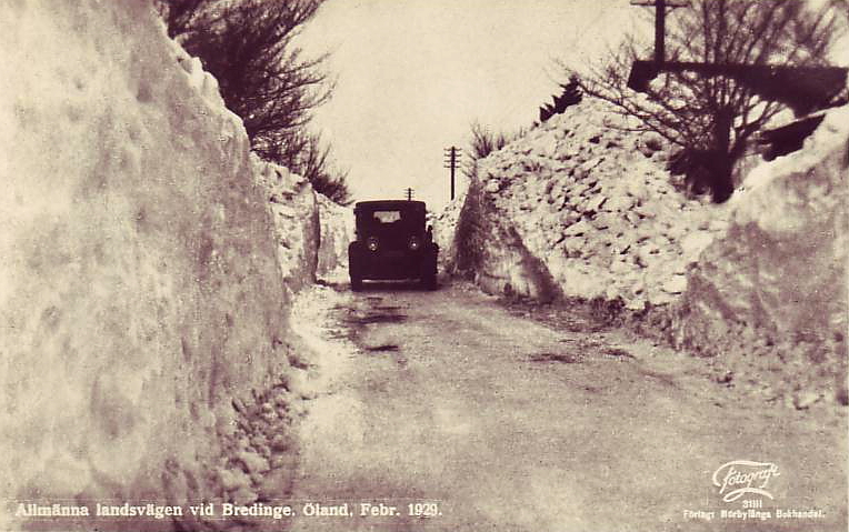 Öland, Allmänna landsvägen vid Bredinge, Februari 1929