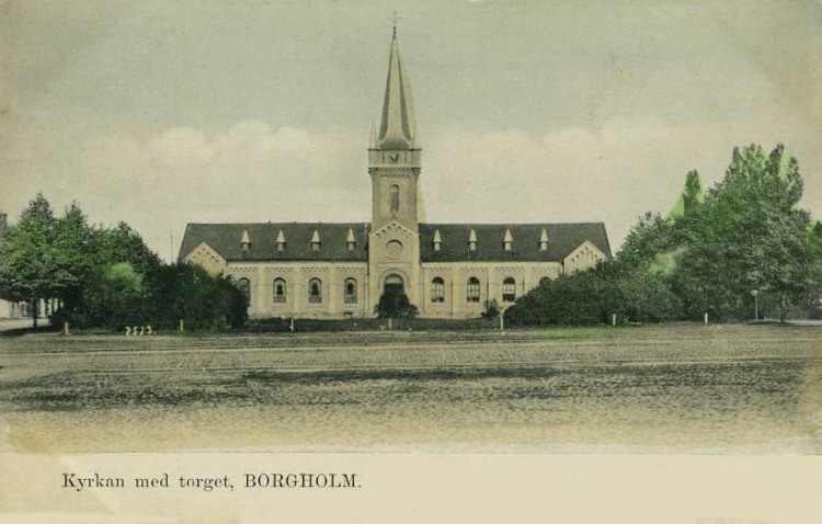 Öland, Borgholm Kyrkan med Torget 1913