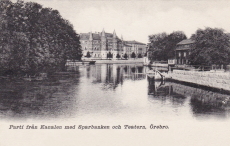 Parti från Kanalen med Sparbanken och Teatern, Örebro 1903