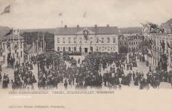 Från Konungabesöket. Torget, Stadshotellet. Wimmerby 1902