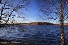 Mellan träden syns Lindesjön