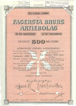 Fagersta Bruks AB 5 B Aktier 500 Kr